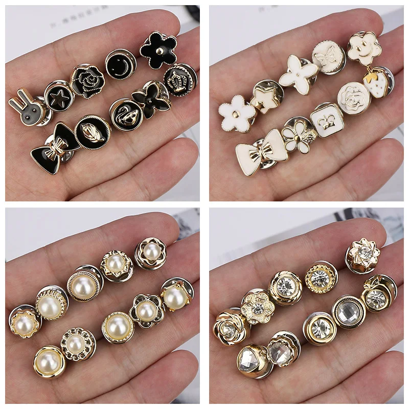 New Designs Assorted Buttons No Sew Button Mini Enamel Pins Safety Jean Buttons Pins Cover up Brooches for Women Shirt