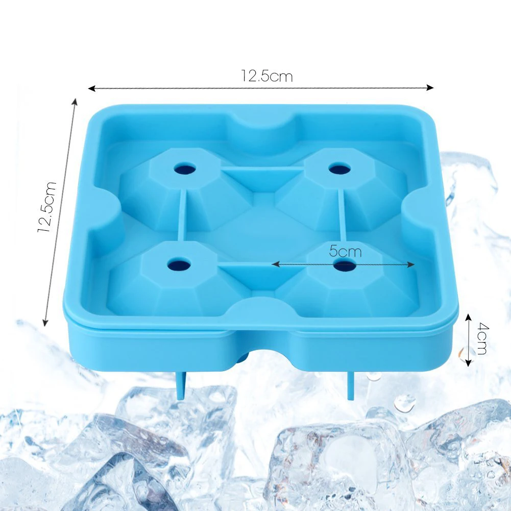  Reusable and BPA Free Diamond Silicone Ice Cube Mold 4 Cavity Large Sphere Whiskey Tray with