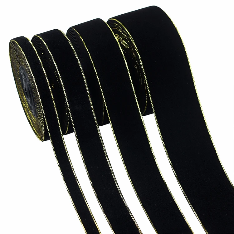 all sizes double sided glitter wired velvet sequin ribbon ivory black gold