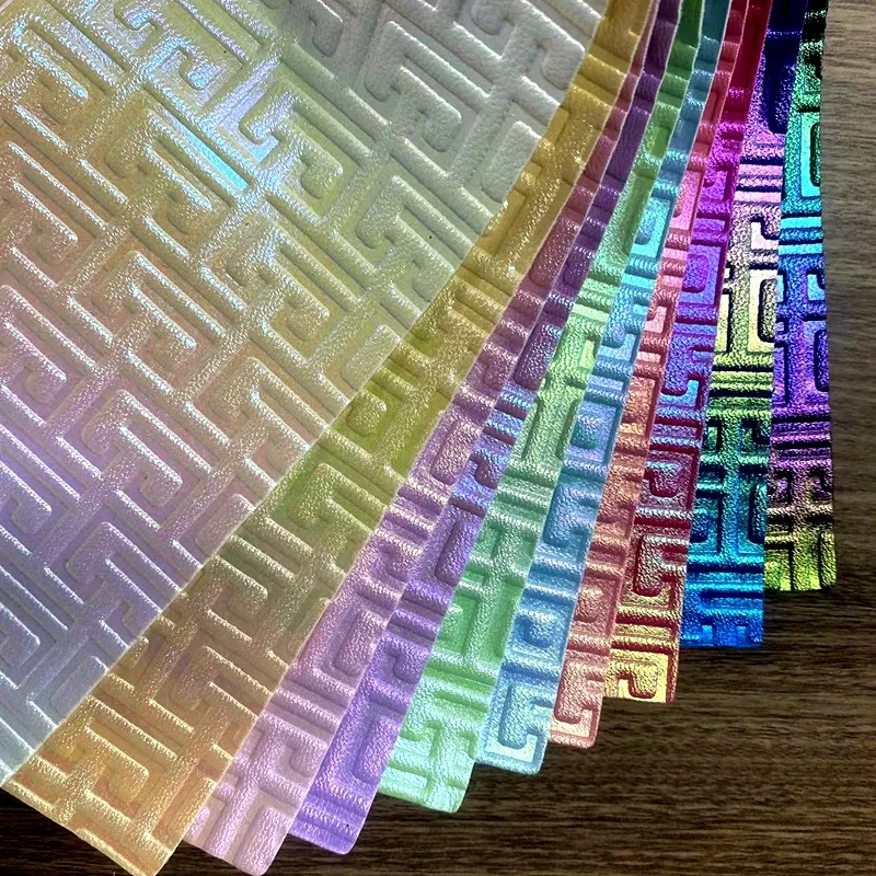 3D holographic metallic PU embroidery textile leather product it use recycled material to production