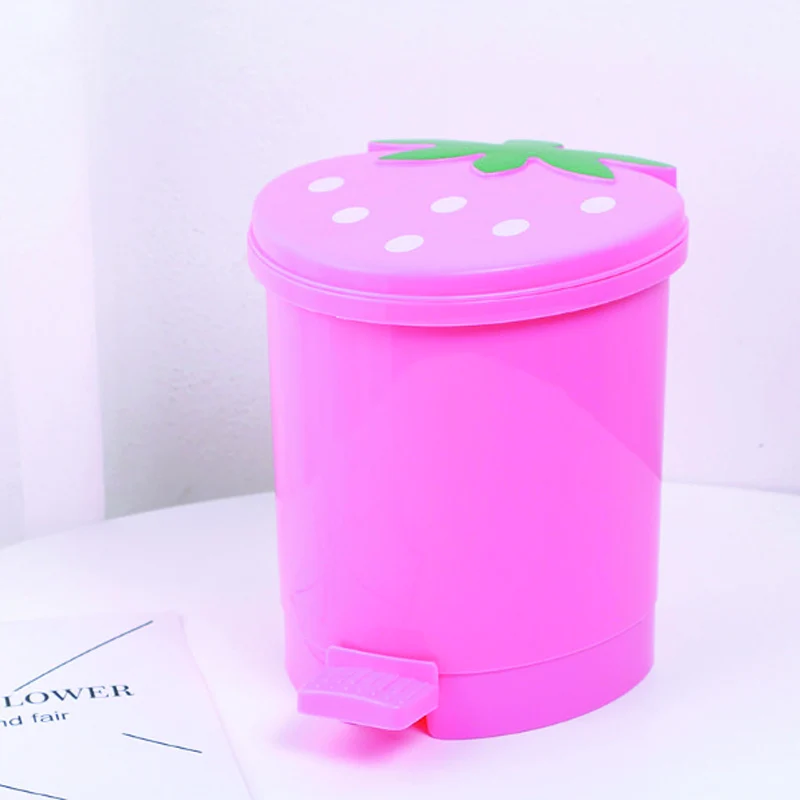 Pedal Garbage Bin Tabletop Mini Cute Fruit Shape Dustbin Desktop Trash Can Small Plastic Desktop Waste Bin