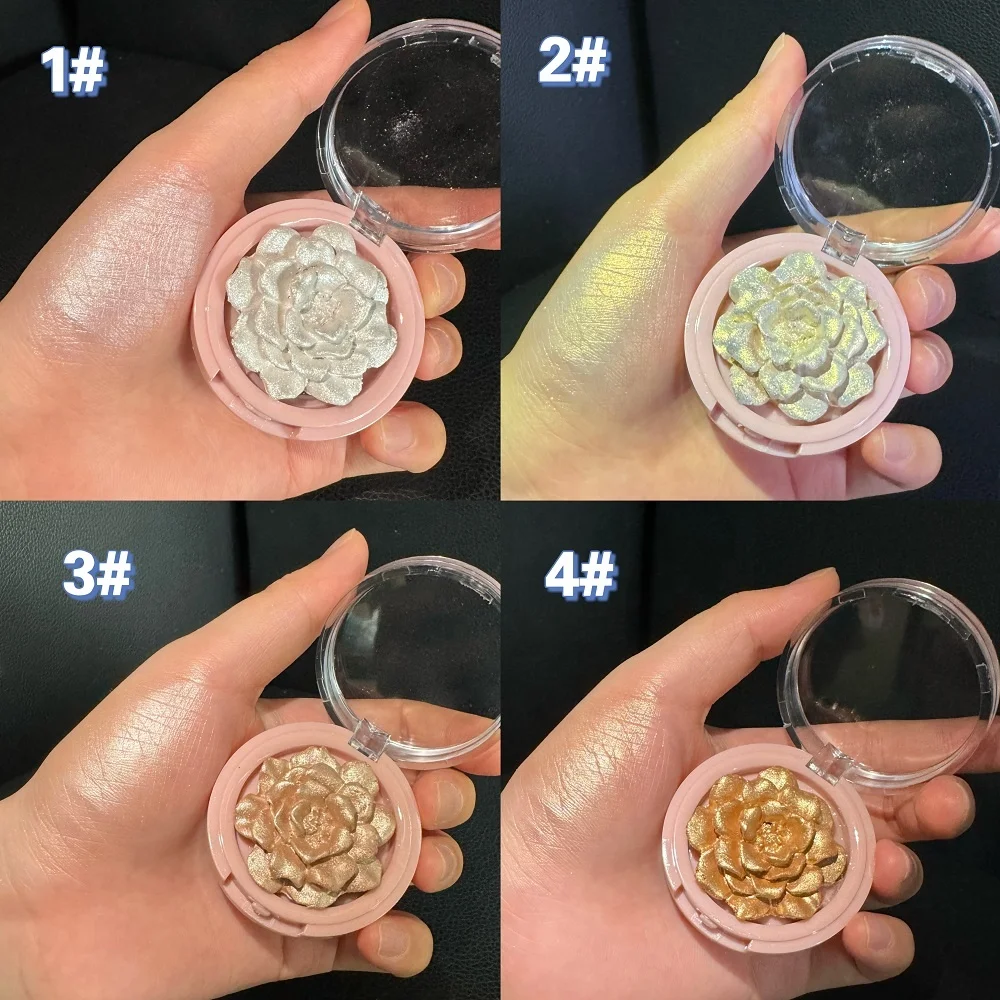Private Label Custom Logo Rose Flower Translucent Highlighter Powder Bronzer Brightening Powder Loose Glitter Highlighter