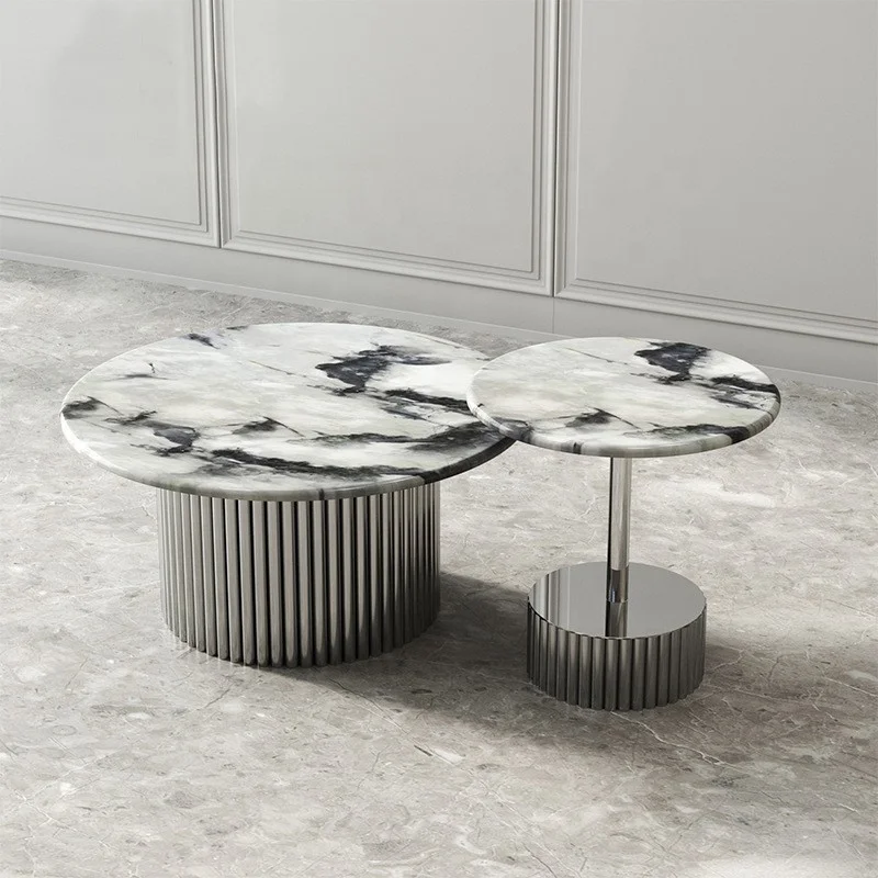 Italian light luxury home sofa coffee table living room small apartment minimalist combination oak round coffee table