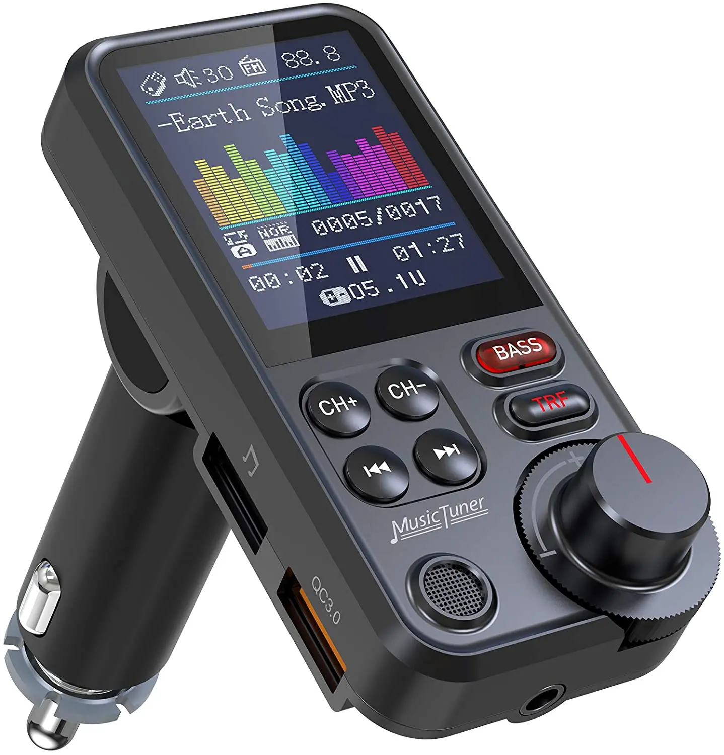 Big colorful TFT display car mp3 player QC3.0 quick charge car bluetooths 5.0 handsfree car kit fm transmitter