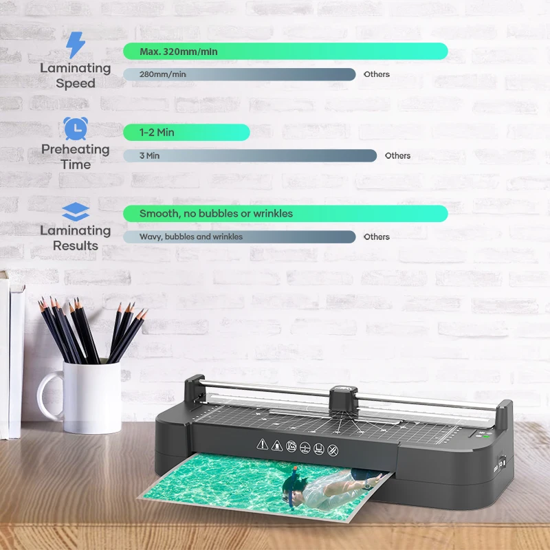 FN336 ABS Manual Release Lever 350mm/min Laminating Dual Size Hot Cold Press A4 Lamination Machine