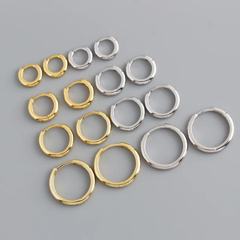 Fashion 925 Sterling Silver simple plain round hoop earrings gold plated different size hoop earring jewelry for women