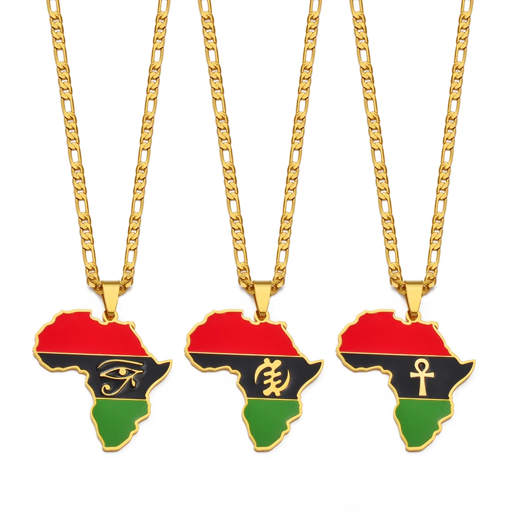 Africa Map With Ankh Pendant Neckalces African Egypt Eye Gye Nyame Traditional Cultural Symbols Jewelry Unisex #252821