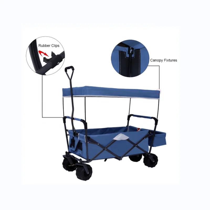 large capacity folding wagon adjustable handle folding sports wagon camping wagon with cargo net