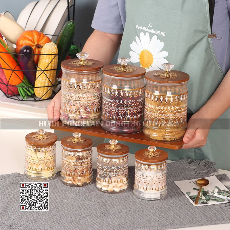 Royal Kitchen Glass Canisters with Bamboo Lids high standard nobility Canister Food Storage Jar for Coffee Sugar Tea Storage