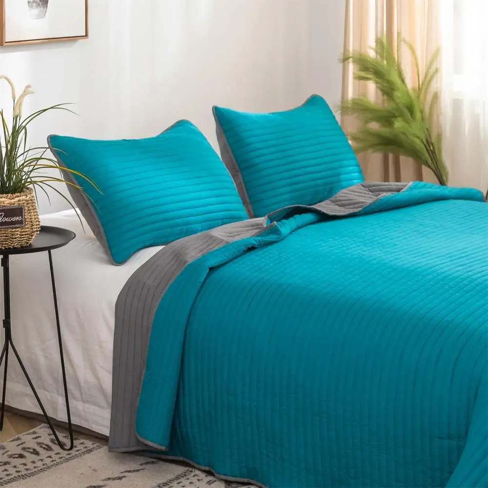 
MOHAP Good Quality Straight Line Ultrasonic Microfiber Quilt Set Dyed Bedspread Set 