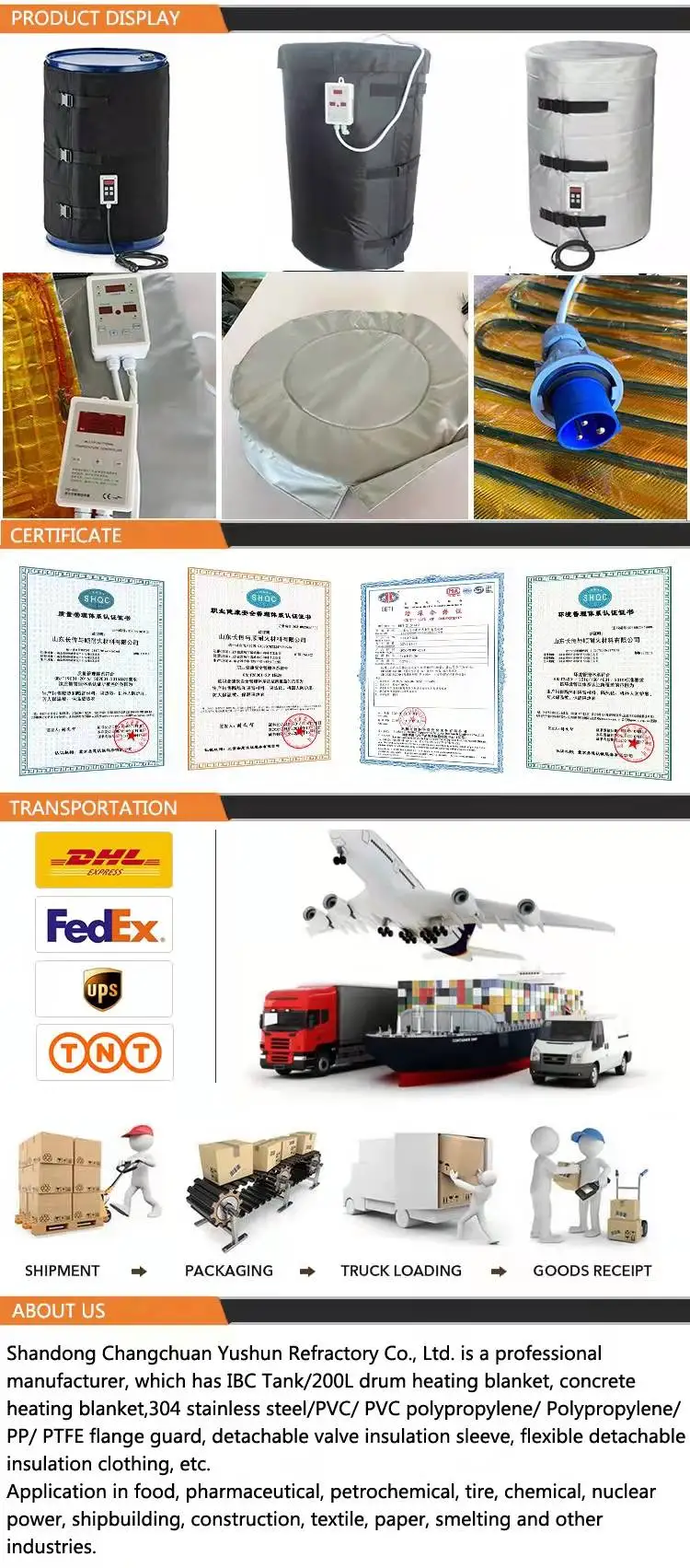 Popular 200L drum Electric industrial heating blanket with temperature controller fire retardant 2050*900mm  for liquid