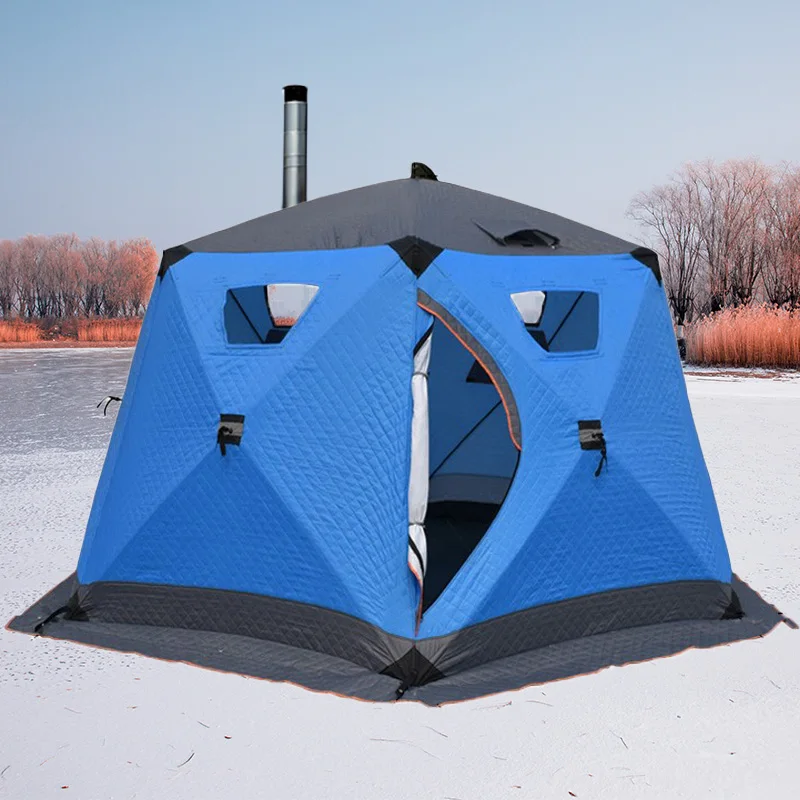 Hexangular Ice Cube 5-6 Persons Instant Shelter Camping Thicken Winter Fishing Tent Black Gray