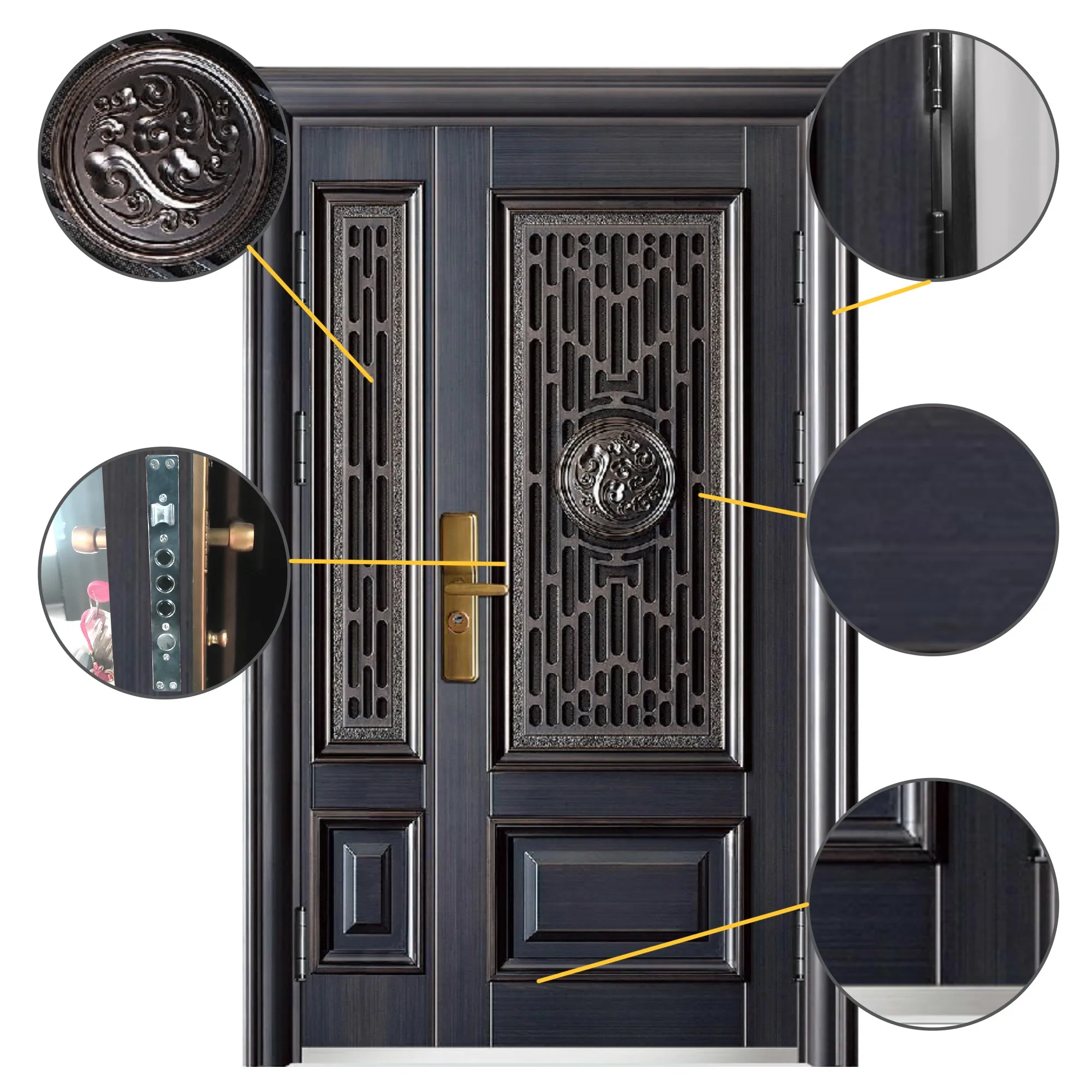 Multifunctional 7cmEmbossed Vented Steel Door Anti-theft Structure Cold Rolled Steel Entry Door Front Metal Modern Exterior Door
