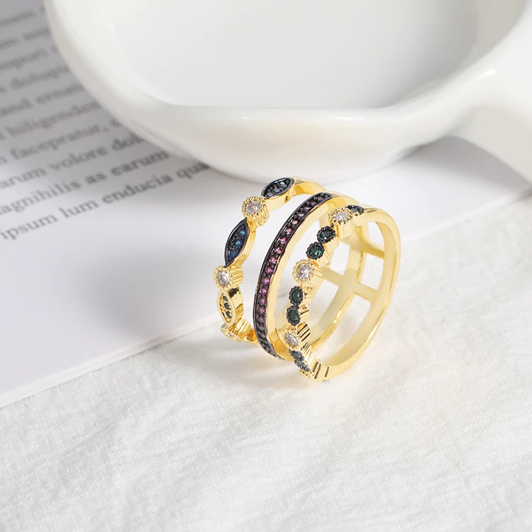 
New Design Multi Color Zircon Ring Fashion Jewelry Women gemstone rings gold plated finger ring cheap price 