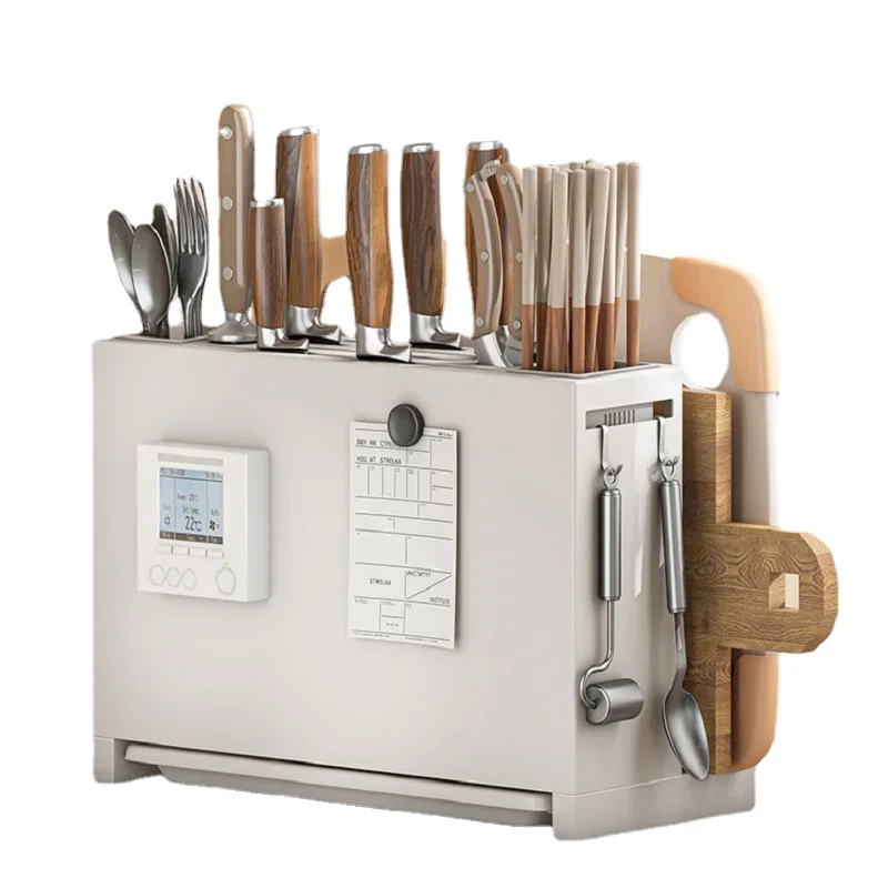 Kitchen Knife Holder Countertop Shelving Cutting Board Wall-Mounted Storage Drain Tableware Integrated Multifunction Rack