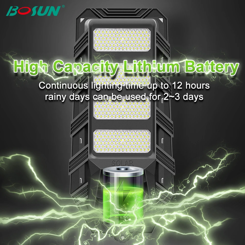 BOSUN Ip65 Waterproof 200W 300W 400W Integrated All In One Led Outdoor Solar Street Lights
