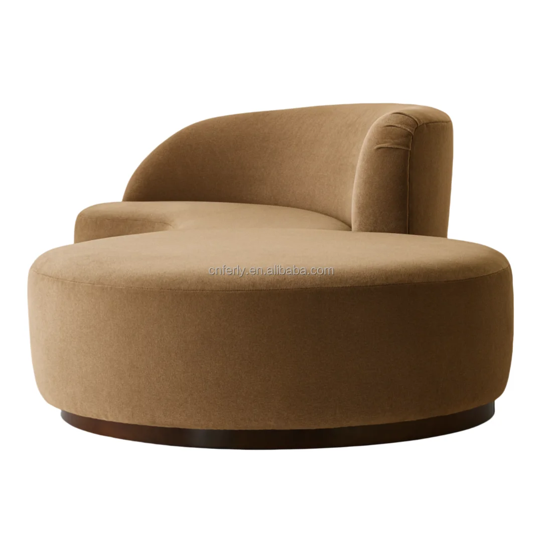 Ferly High End Modern Luxury Living Room Asymmetrical Sofa Left Arm Brown Curved Sofa