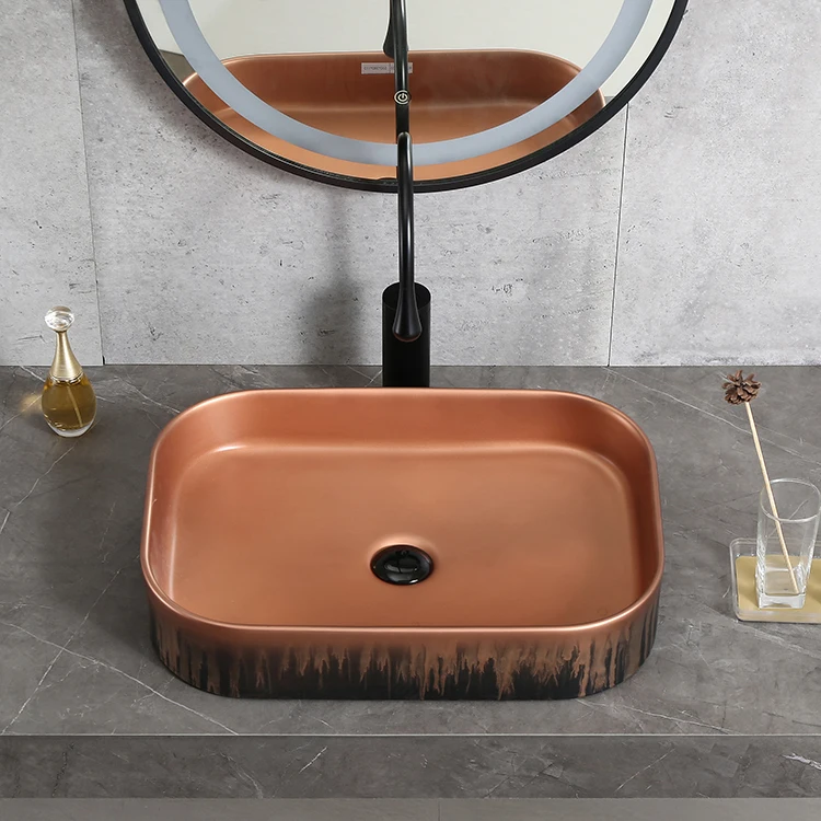 Newest Style Square Shape Vessel Sink Ceramic Material Artistic Look Table Top Basin For Luxury Hotel