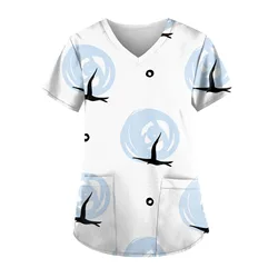 hospital new style nurse work beauty chemical growth short-sleeve fashion printing top