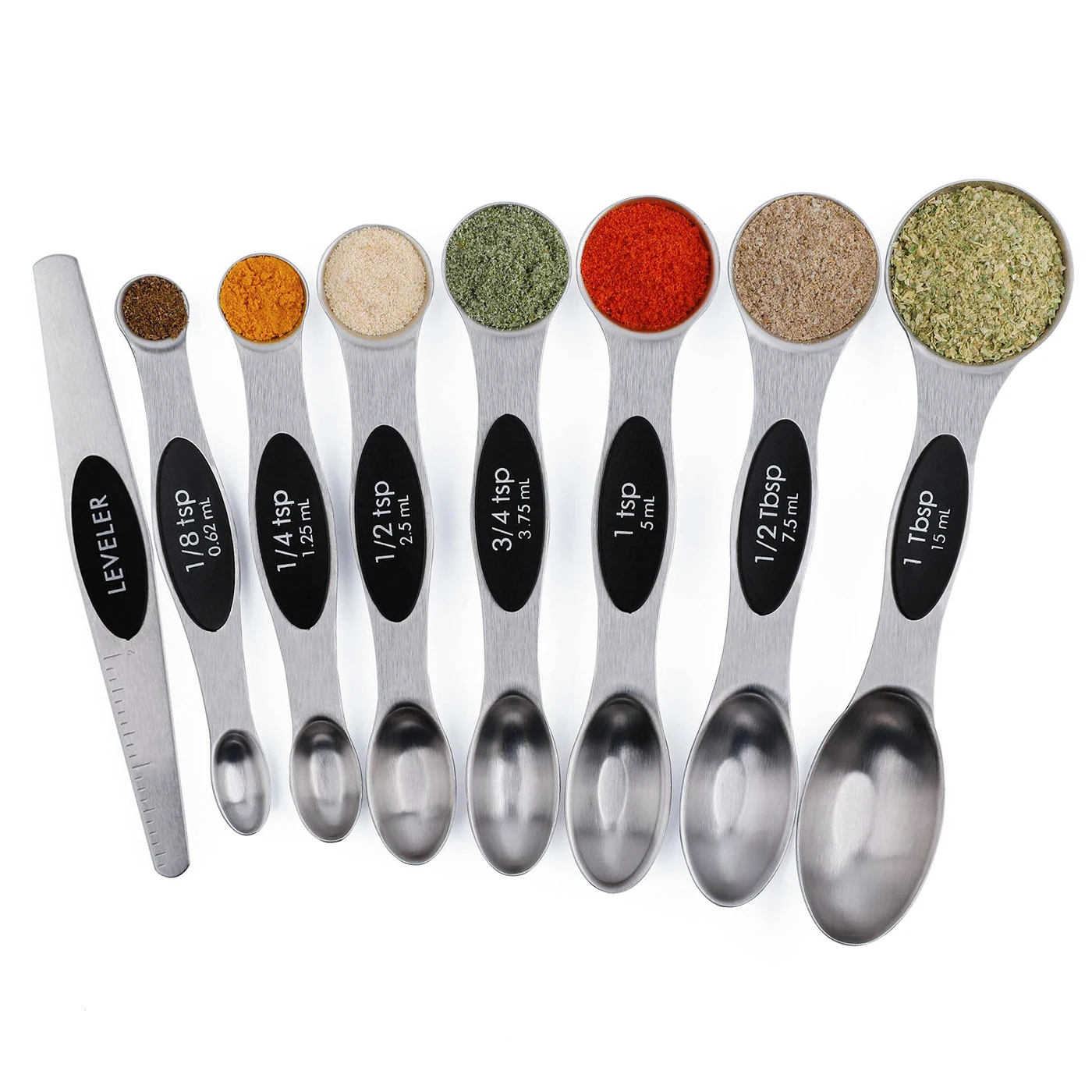 Wholesale 8pcs Stackable Tool Stainless Steel 304 Magnetic Double Measuring Spoon Set with lever