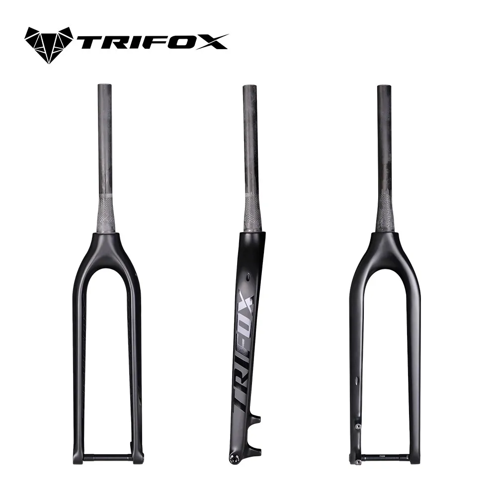 TRIFOX Light Weight 29er MTB Bicycle Rigid Fork Black Matte Tapered Full T800 Carbon Fiber Front Bike Fork with Disc Brake