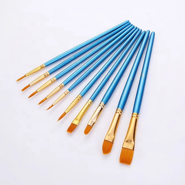Bo Yi Xuan Blue Color Artist Paint Brush Set Of 10 Brushes Set For Painting With Acrylic Paints
