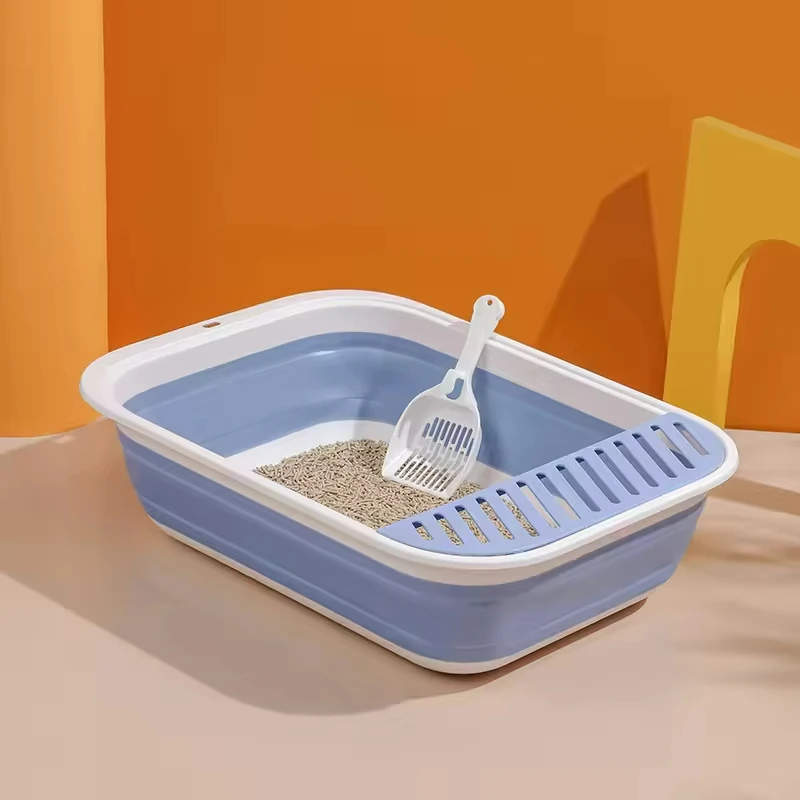 MMG Pet Cleaning Grooming Products Cat Litter Box Plastic Large Space Foldable Cat Litter Box Semi-Closed Cat Litter Tray