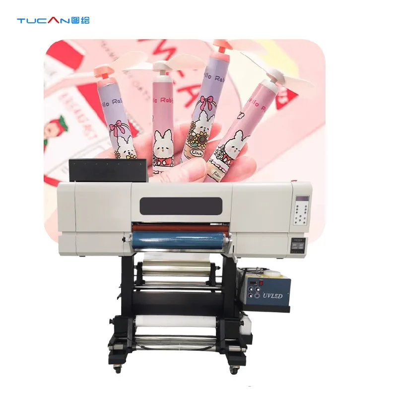 Two Heads Embossed Effect DTF Sticker Phone Case Leather UV DTF Printer with laminator