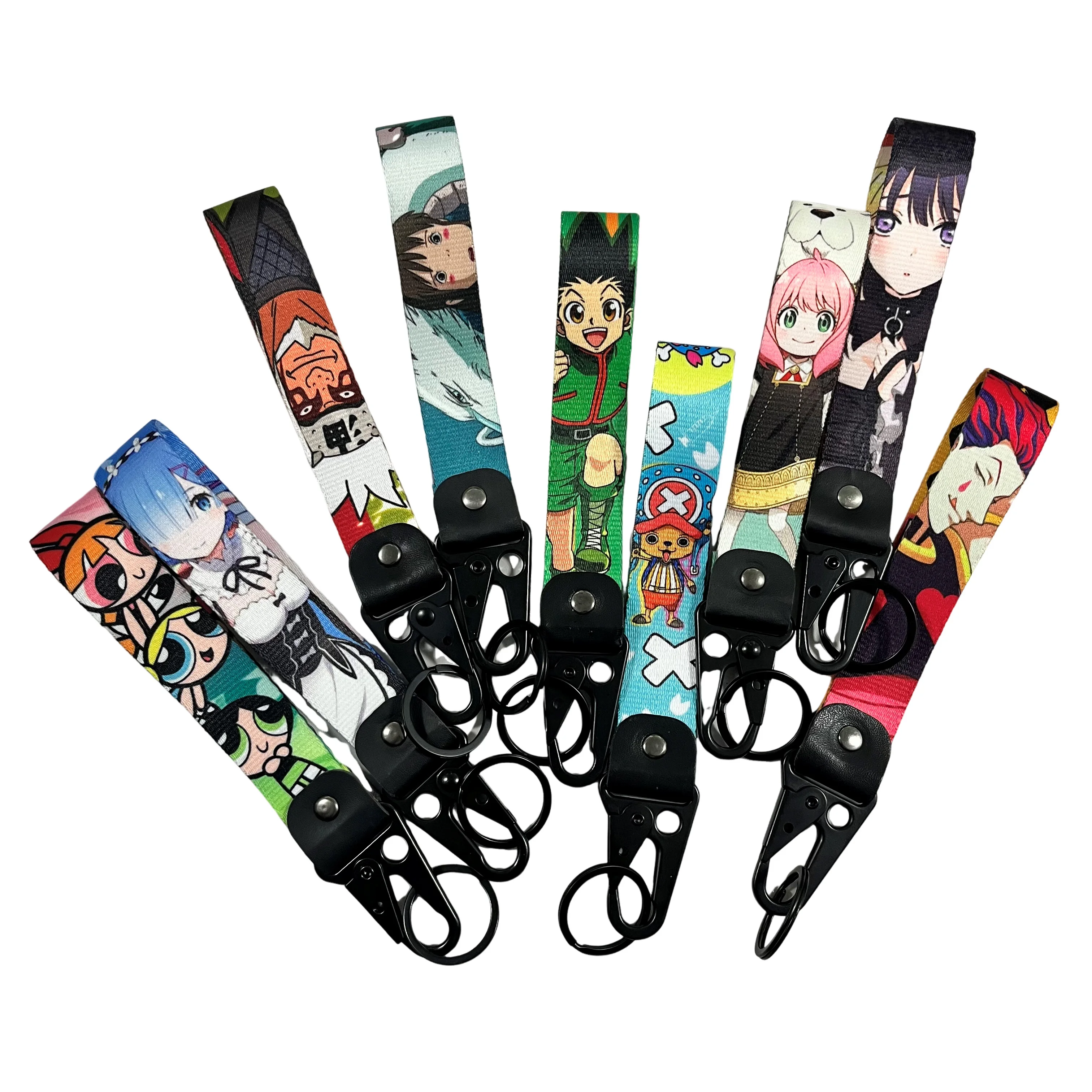 Anime Jujutsu Kaisen Character Woven Sublimated Polyester Keychain Demon Slayer Custom Eagle Beak Buckle Wrist Anime Keychain