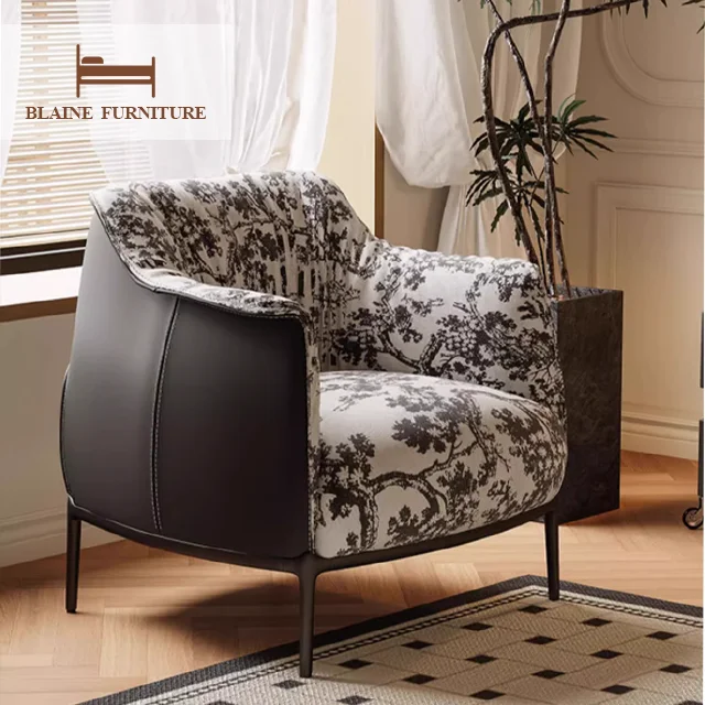 Luxury Design Modern Sofa Chair Leisure Living Room Fabric Chair Leisure Relax Single Carbon Steel Base Armchair Furniture