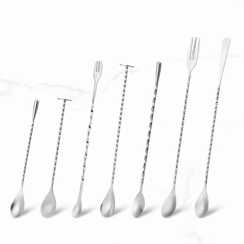 Custom Cocktail Spoon Stirring Bar Mixing Long Spoon Stainless Steel Spiral Pattern Bar Cocktail Stirrers