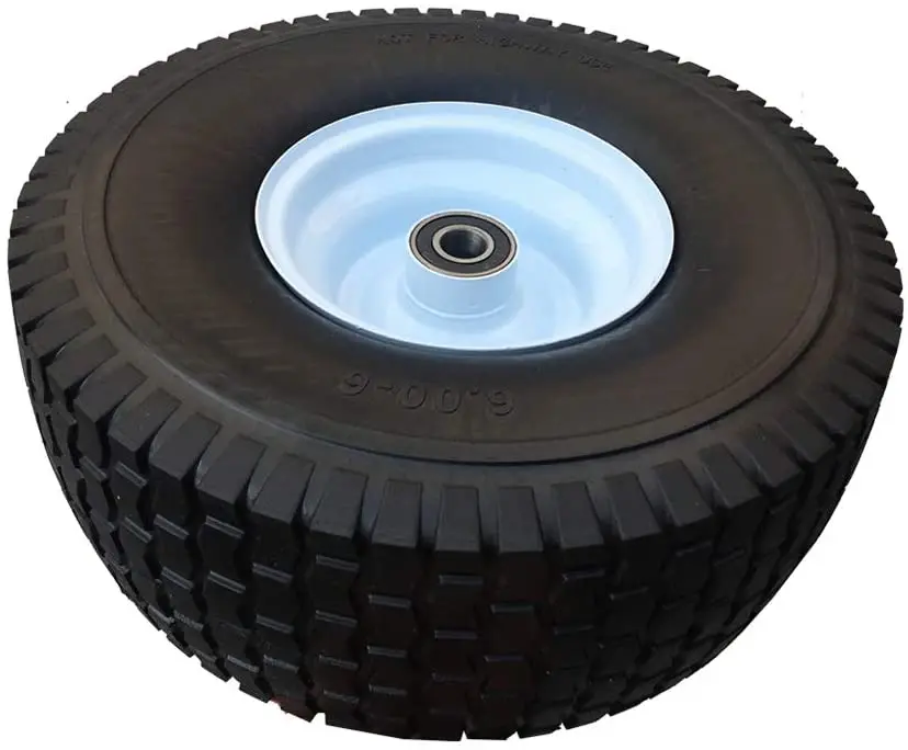 15 x 6.00-6 tyre wheel Flat free wheel with metal hub 600-6 Solid rubber tyre PU foam Puncture proof tyre