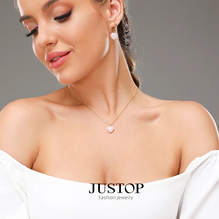 Оптовая продажа ожерелье из нержавеющей стали Justop позолоченное с кулоном в виде сердца натурального камня 18 карат
