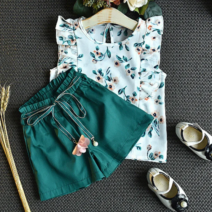 
Kids summer floral shirt and pant little girls western outfit toddler stylish clothing sets 