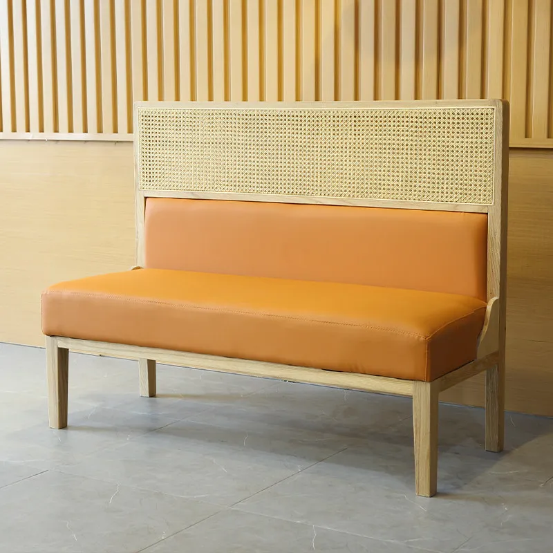Nordic Rattan Leather Restaurant Booth Seating High Back Customized Commercial Cafe Dining Chair Sofa Bench