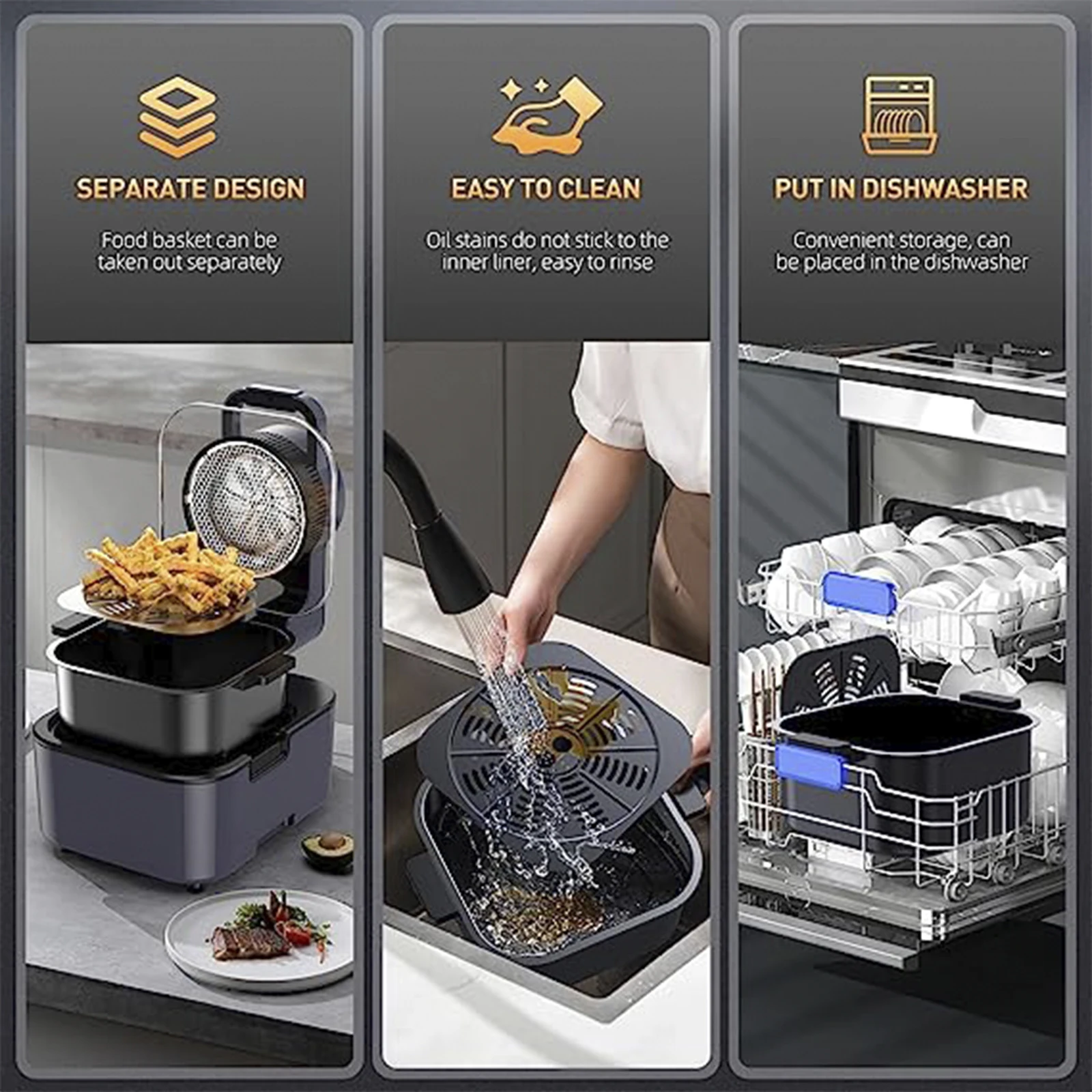 8Qt Visual Air Fryer with non-stick and dishwasher safe basket 6 in 1 Low Noise