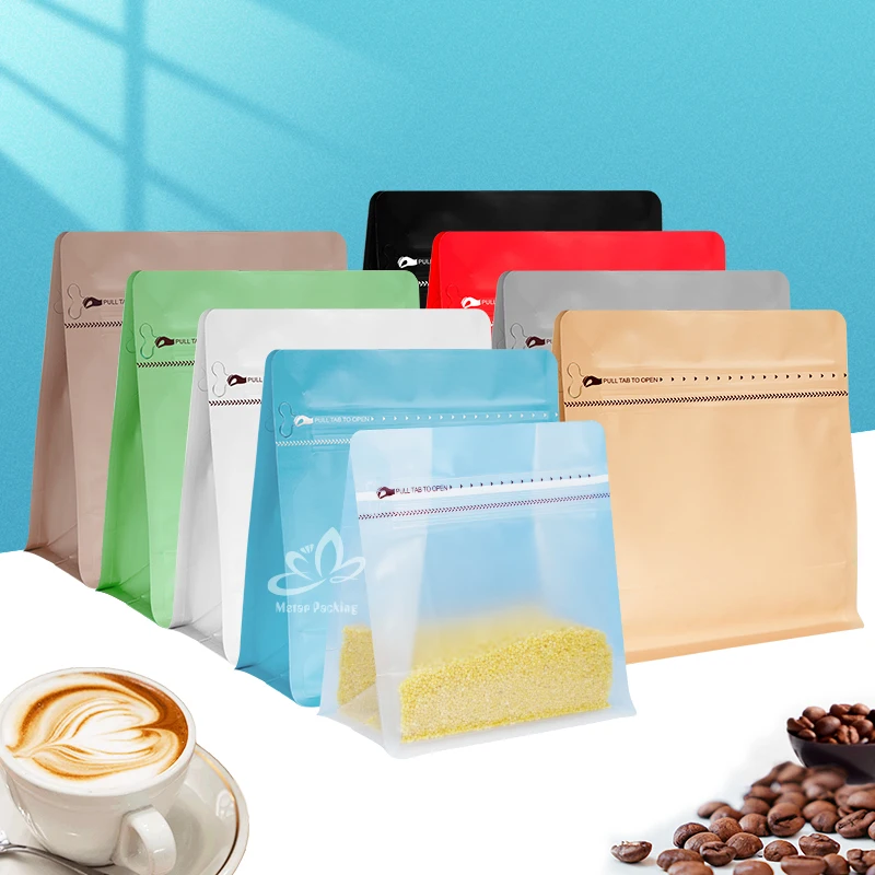 Aluminum foil 100g resealable clear stand up coffee bags customized coffee stand up pouch with valve
