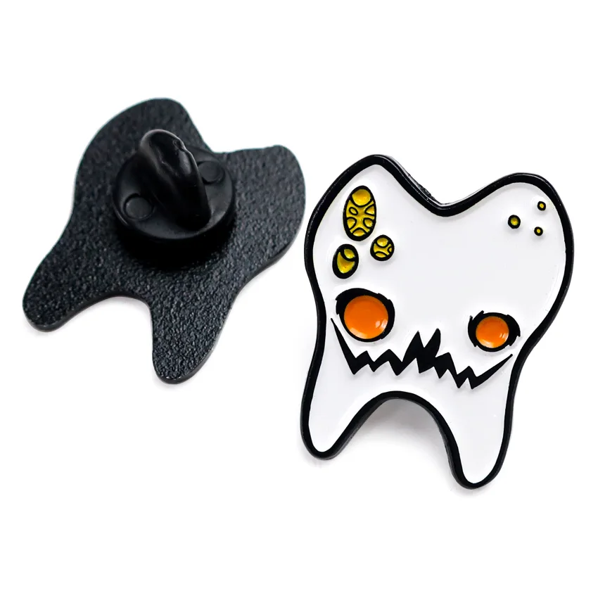 Custom funny cartoon cute teeth design metal enamel brooch fashion personality tooth badge pin clothing accessories jewelry