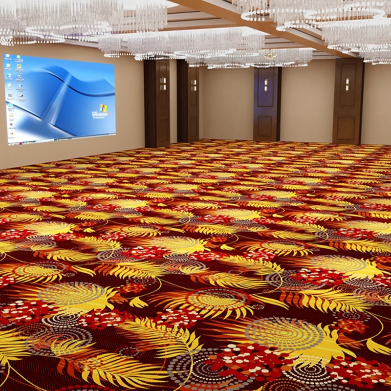 Luxury Red Flower Stain Resistant  80%Wool 20%Nylon Casino Game Room Carpet for Casino