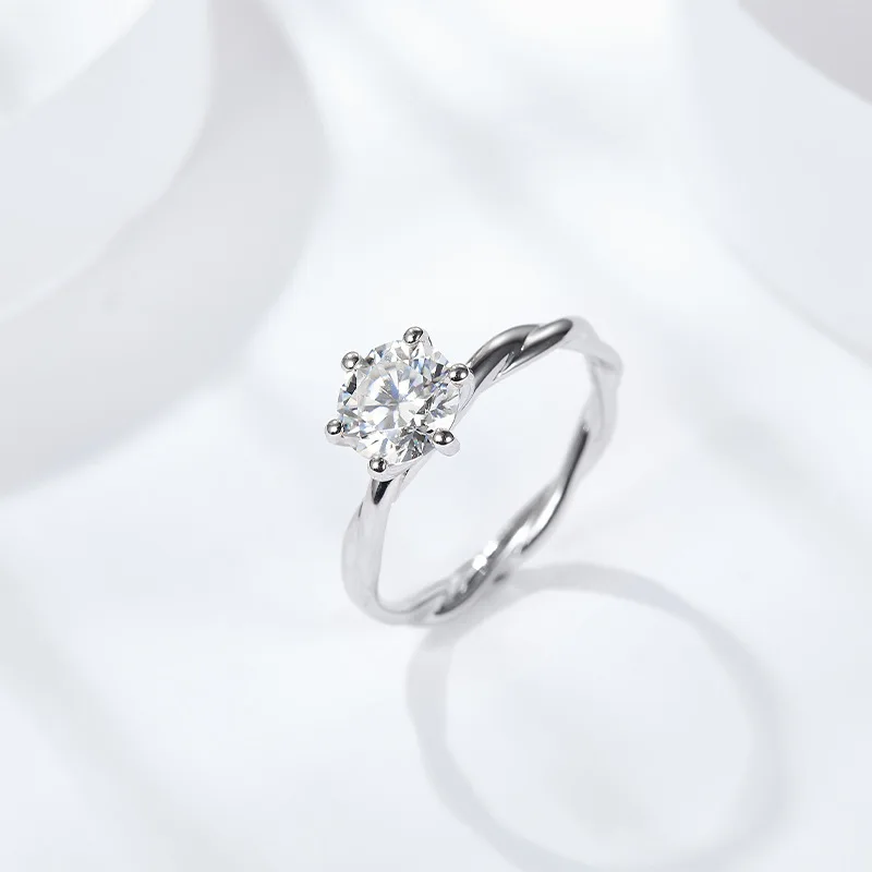 Fashion Jewelry S925 Sterling Silver 18k platinum Ring Vine twist six claw D color moissanite Engagement Diamond Ring For Women