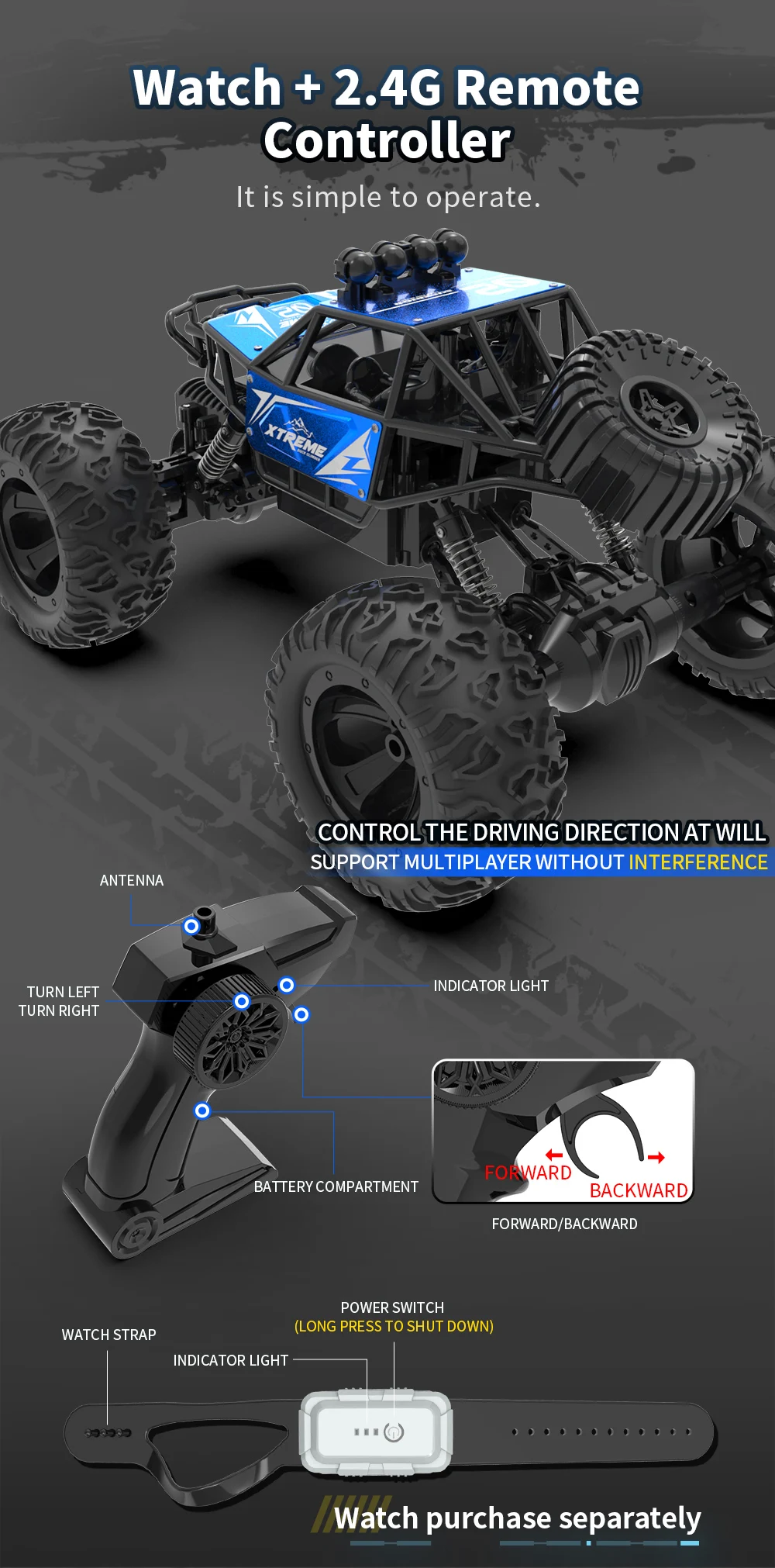 Original 4wd crawler 1/16 scale off road 45 degree climbing all terrain conquer big wheel 40m 2.4g remote vehicle
