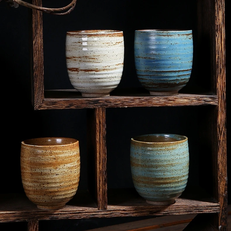 Custom Logo Pottery Clay Coffee Mug Cup Gradient Glazed Japanese Arabic Style Vintage Tea Ceramic Coffee Cup Mug