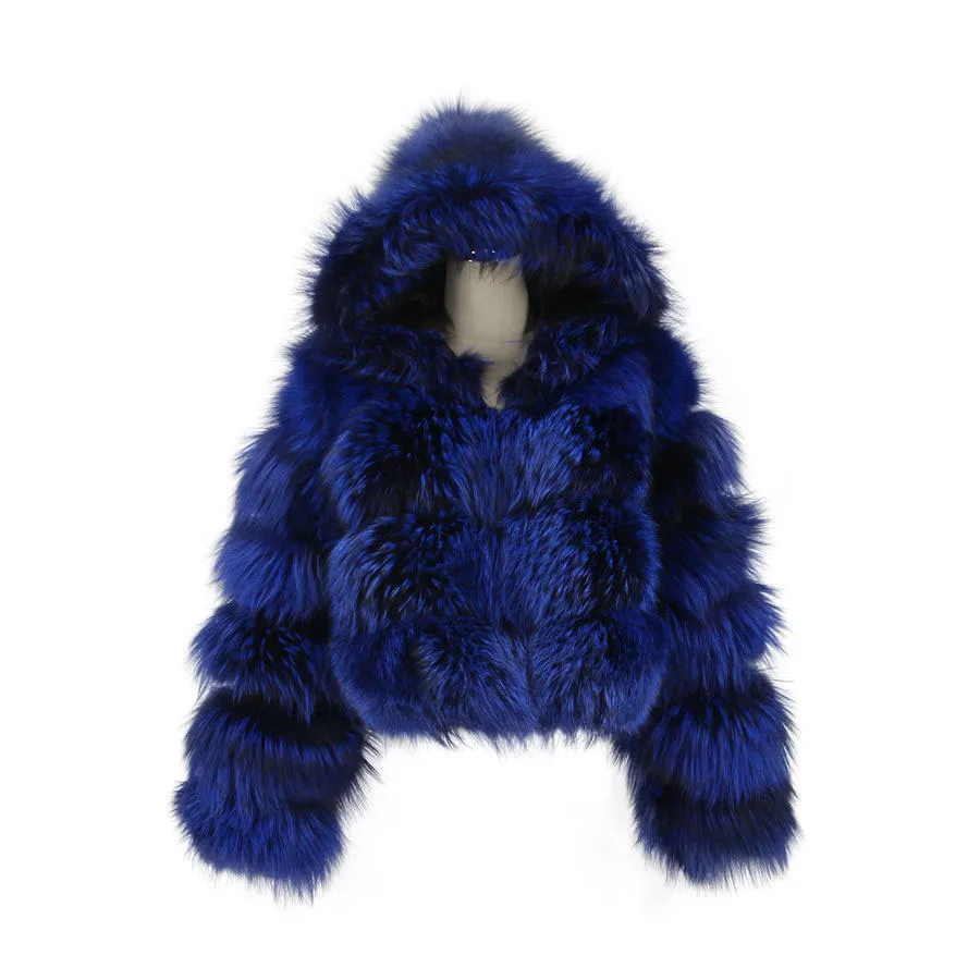 QIUCHEN New Fashion Natural Fur Jacket Hooded Winter Wholesale Womens Short Luxury Fluffy Fox Fur Coat QC20065