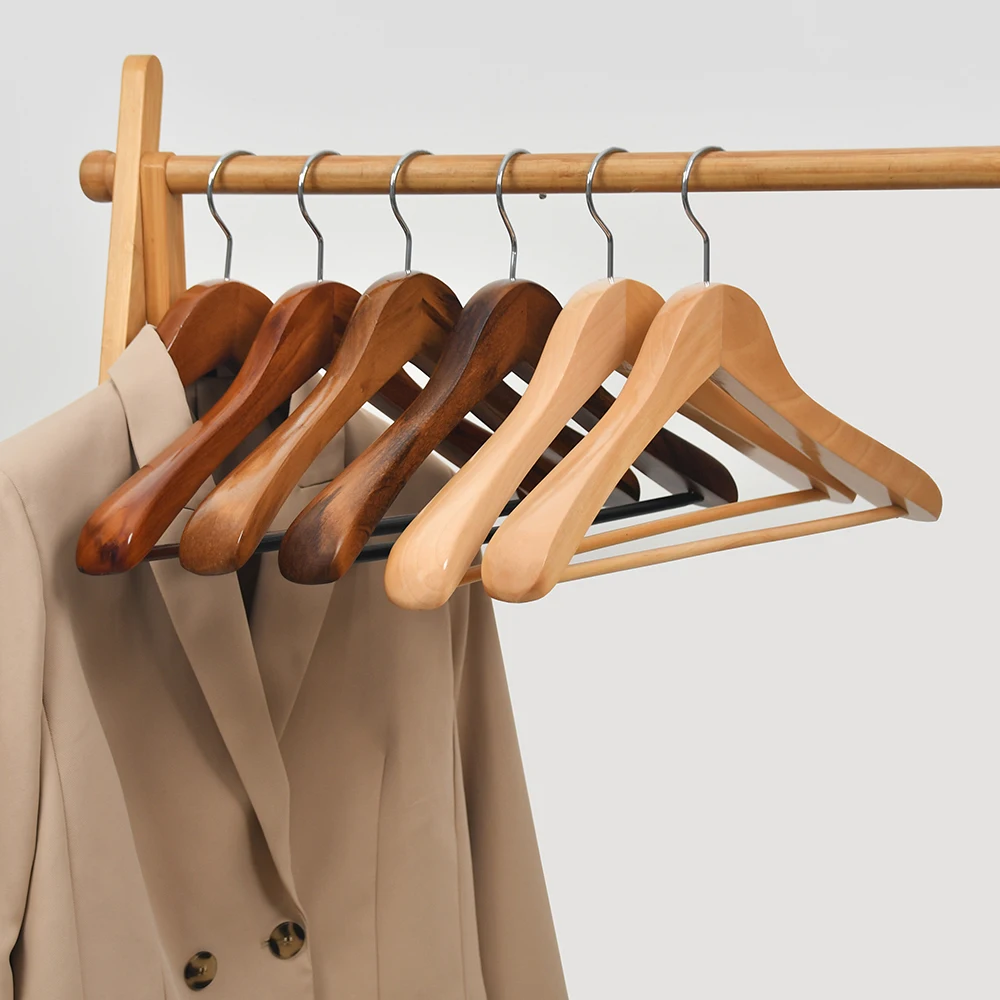 Factory price custom coat hanger wood wedding dress hangers brand wooden coat suit hanger for clothing