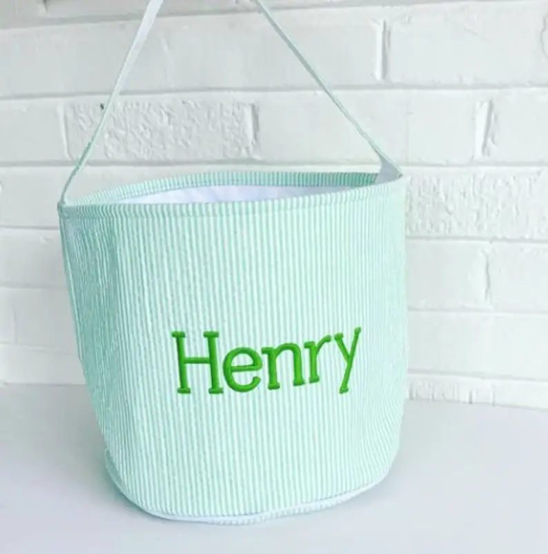 Factory Customized Kids Blue Purple Orange Black Plaid Seersucker Candy Pumpkin Trick or Treat Tote Bag Bucket Halloween Basket