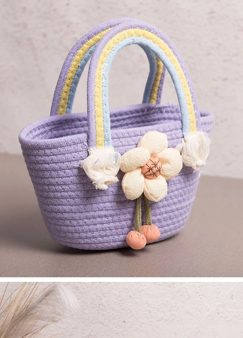 Cotton rope handwoven Bohemian flower baskets for kitchen use Handwoven fruit baskets Handwoven storage baskets