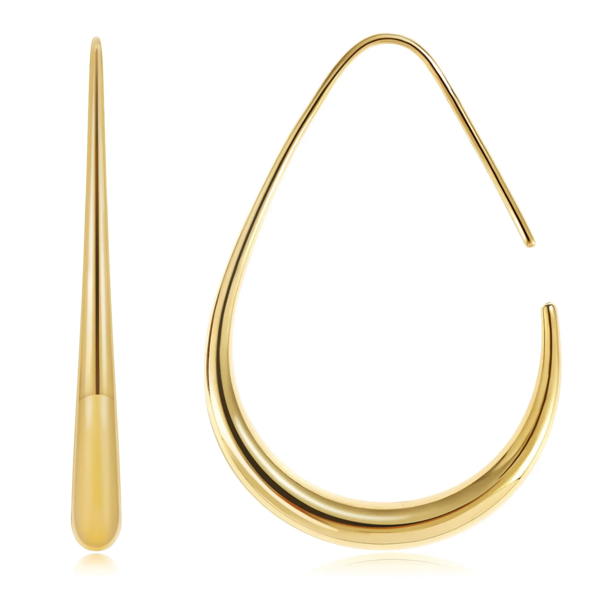 Lightweight Teardrop Hoop Earrings Large Oval Pull Through Hoop Earrings High Polished Statement Fashion Jewelry Earrings