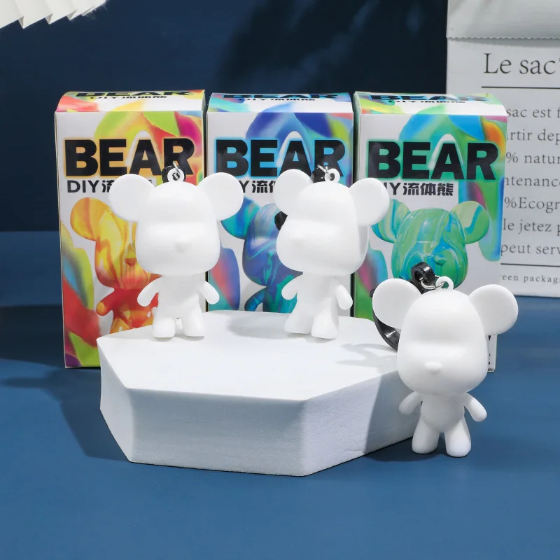 T219 New Product DIY fluid bear keychain material package for children handmade painted toy