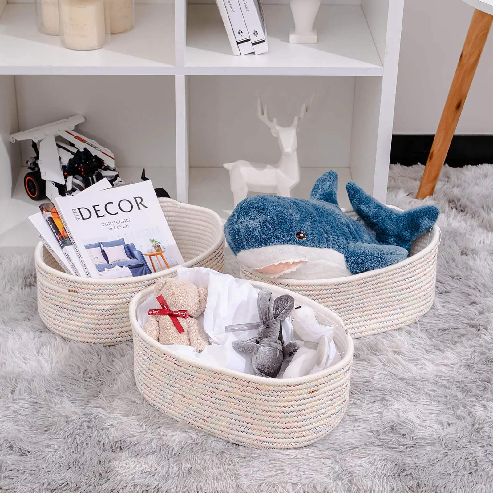 Custom Brand Books Magazines Toys Clothes Decorative Containers Hand Woven Cotton Rope Storage Basket