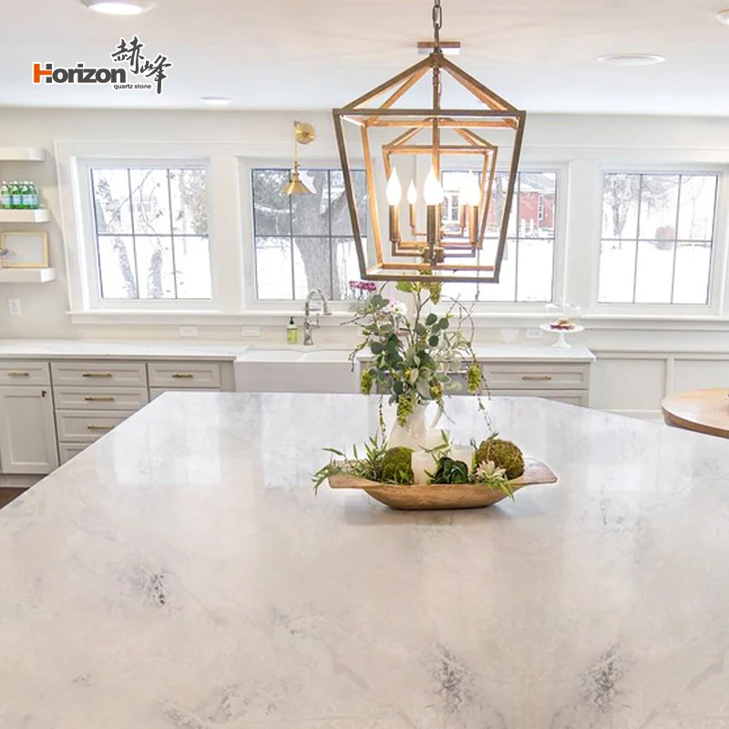 Horizon  pure white marble look artificial quartz stone for kitchen worktop quartz slabs